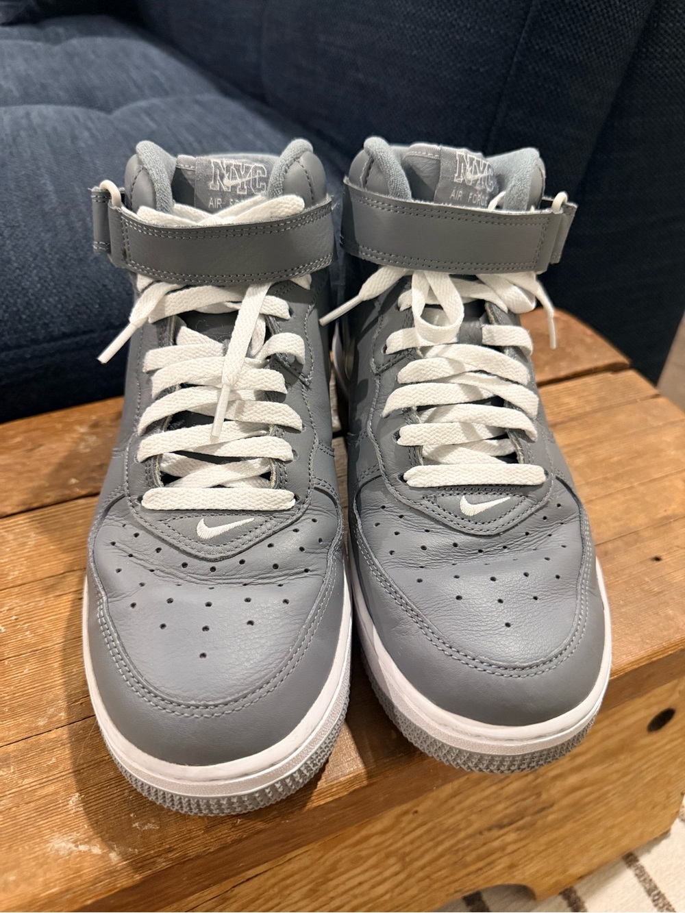 Nike Gray and White High-Top Sneakers with Ankle Strap Size 9.5